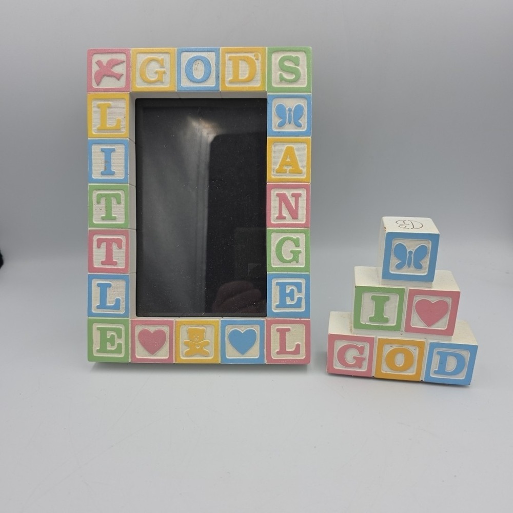 Vintage 5x7 Block Photo Frame God's Little Angel pastel colors, heavy weight USA